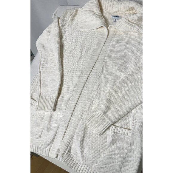 OLD NAVY Womens M Chunky Knit Shawl Collar Cardigan Sweater Sea Salt Cotton - Picture 3 of 10